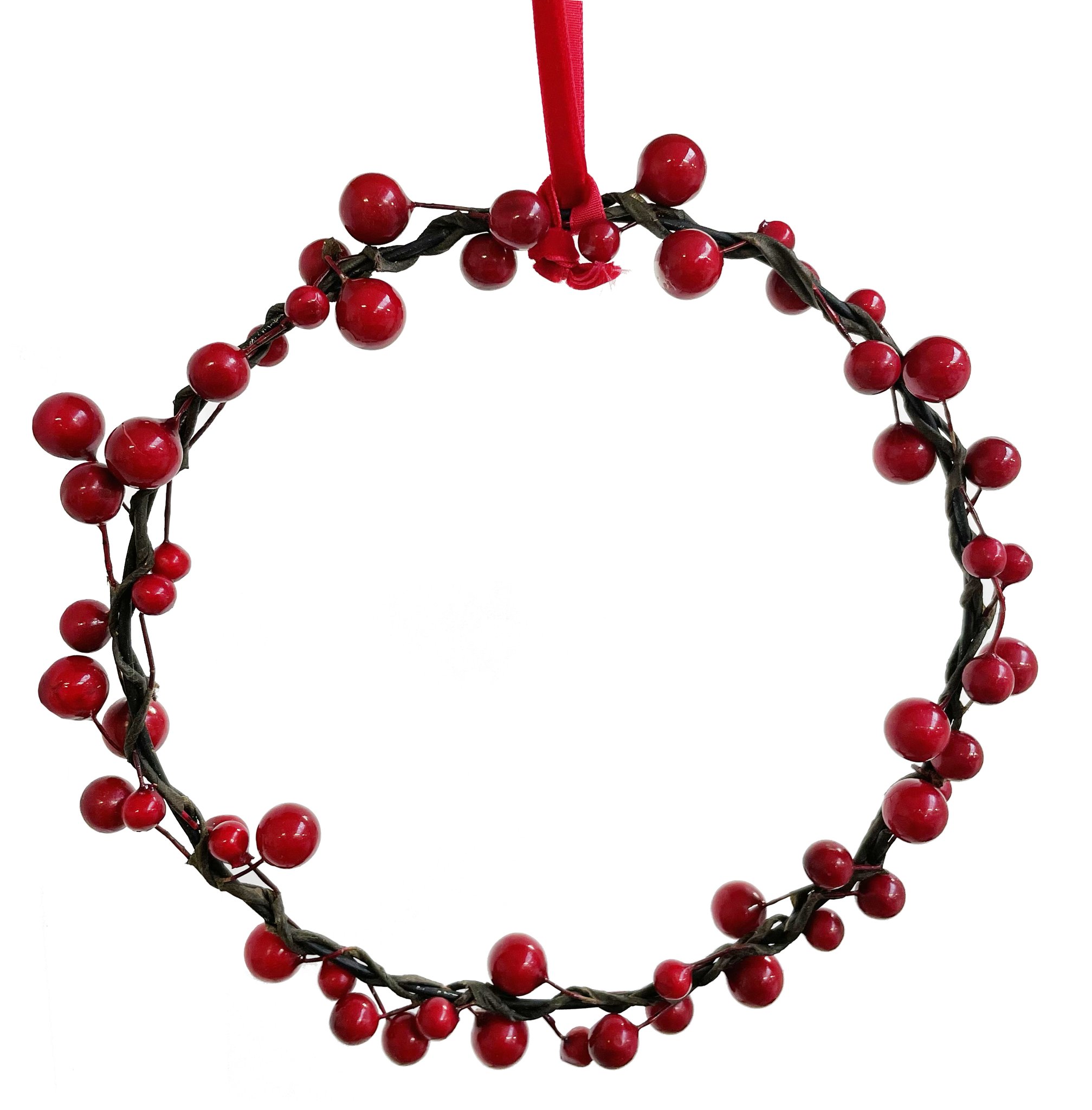 Shishi Red Berries Wreath w/Red Velvet Hanger 20CM