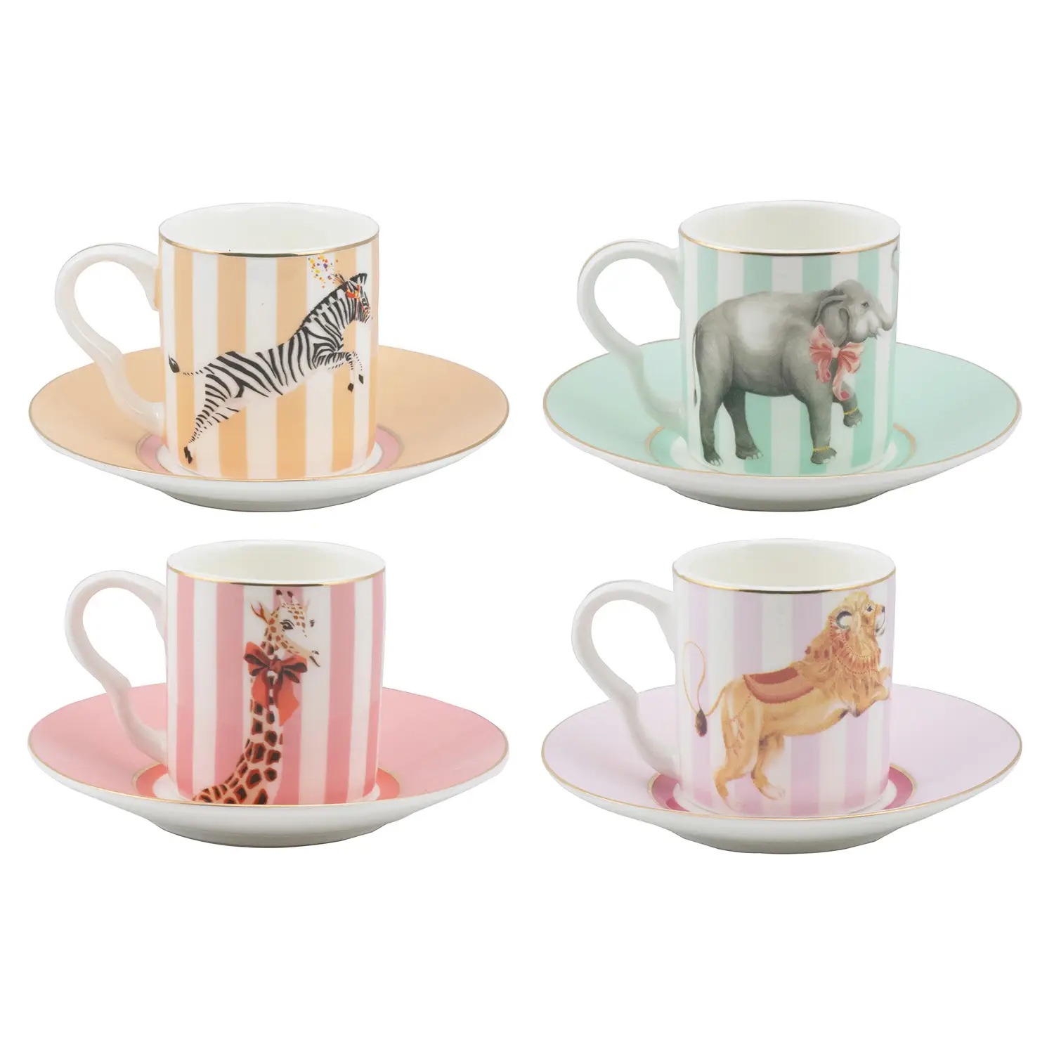 Yvonne Ellen Set of 4 Animal Espresso Cup and Saucers