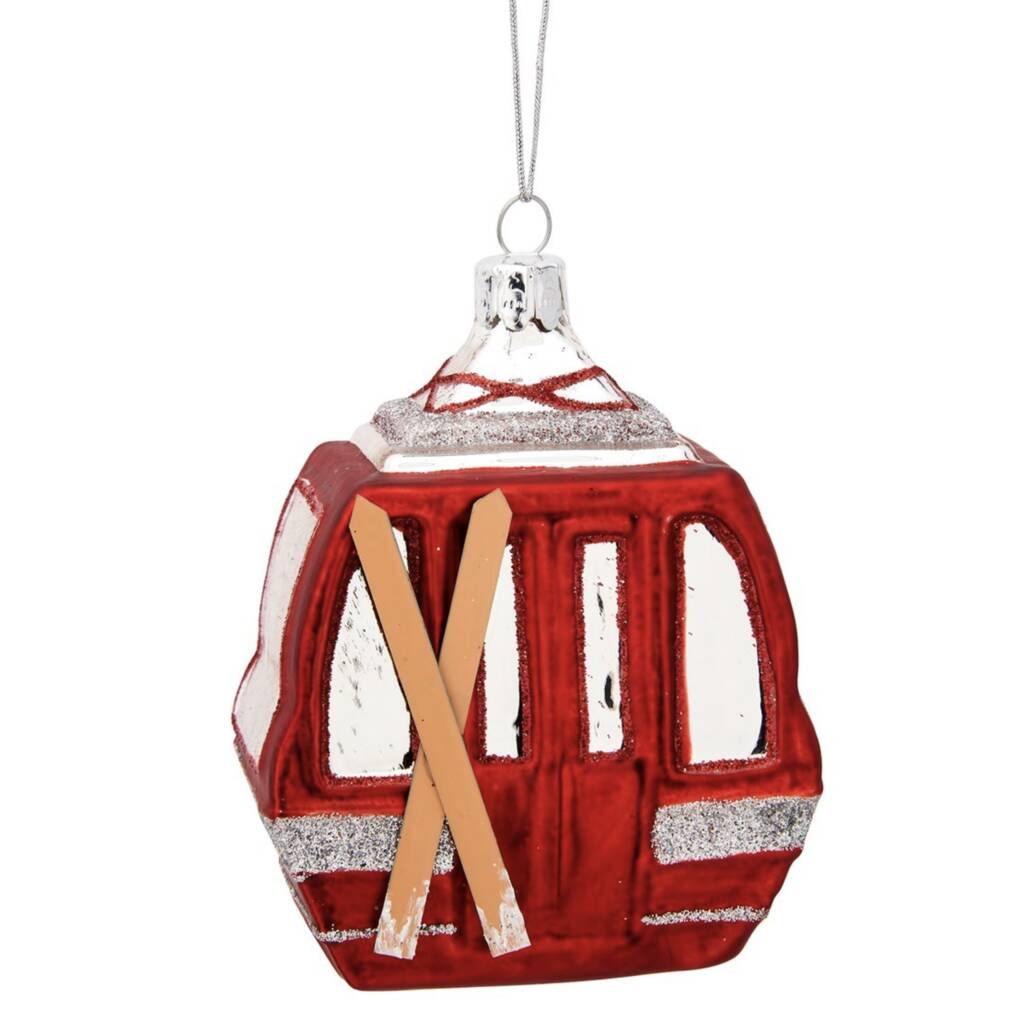 Sass & Belle  Red And Silver Ski Lift Christmas Bauble