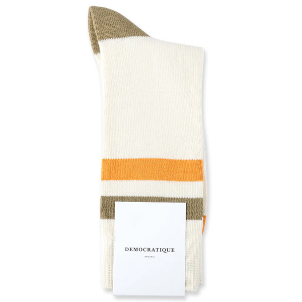 Socks | Relax Classic Heavy Stripe Knit | Off White & Soft Orange