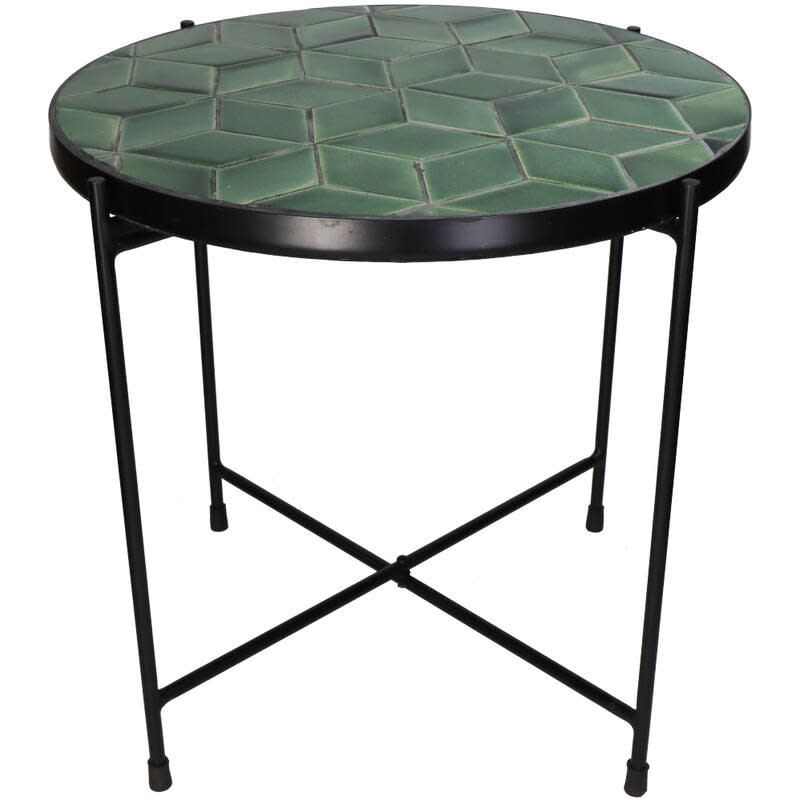 Side table Round Metal with Green Tiles 2 sizes dia 40 and 50cm