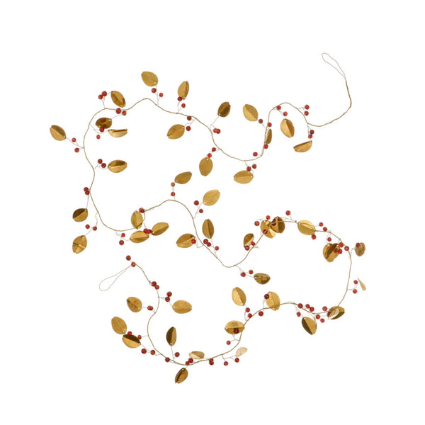 Golden Leaf Garland With Berries 140cm