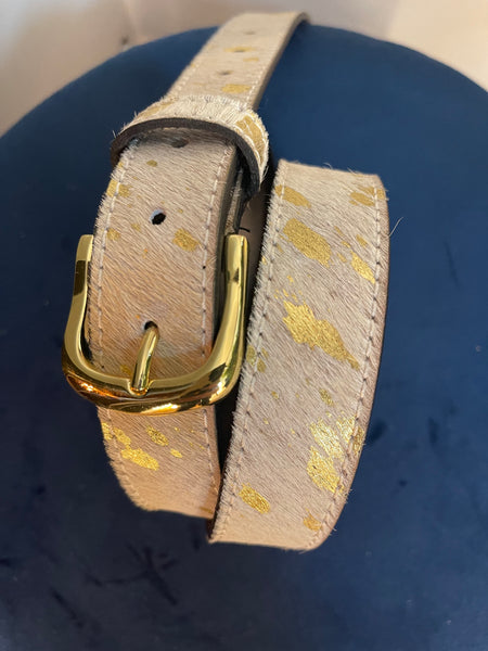 Hair on Hide Belt - Gold Splash