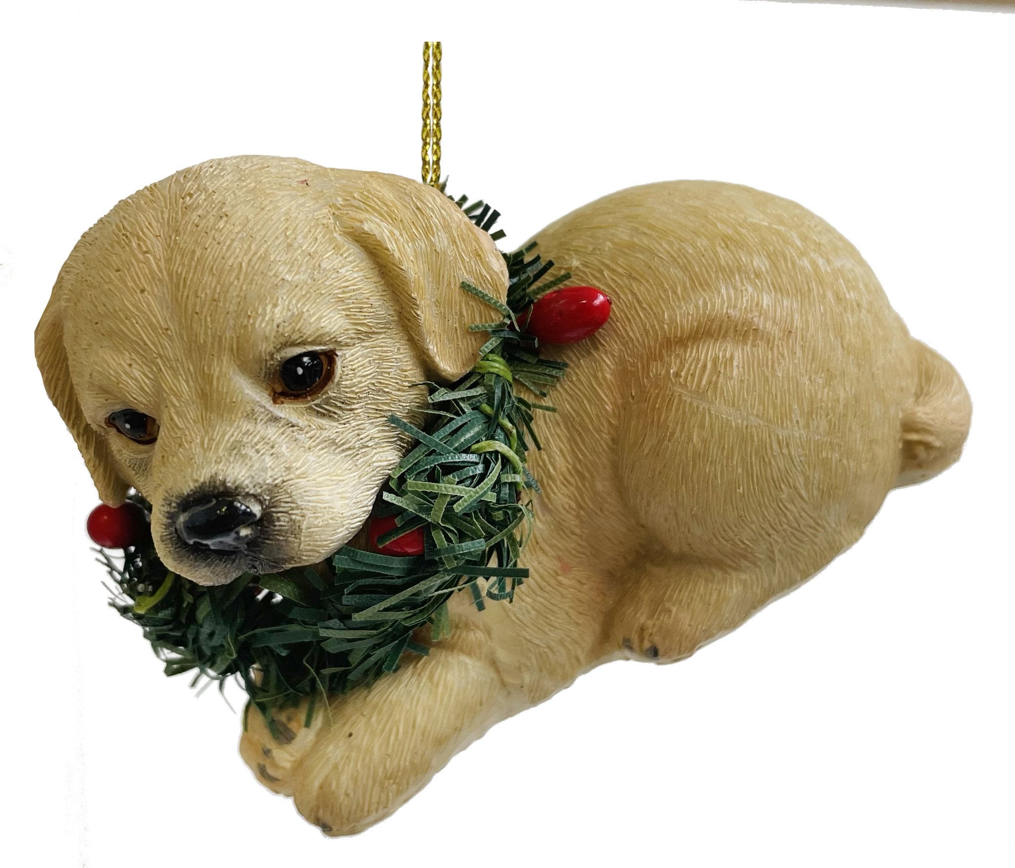Shishi Golden Retriever Lying w/Wreath 8cm