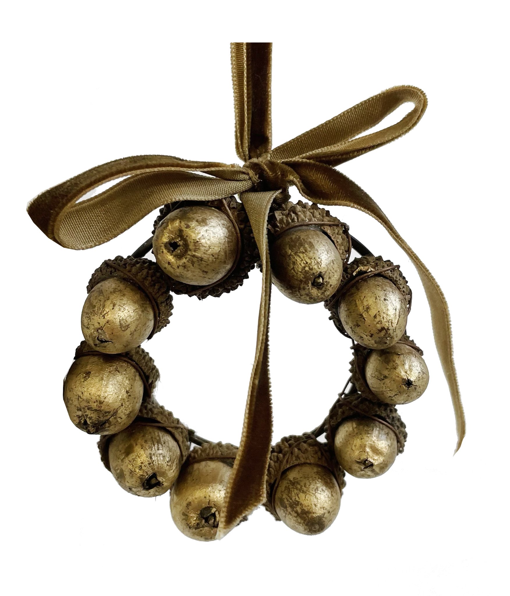 Shishi Gold Acorns Wreath w/Velvet Bow - 8Cm