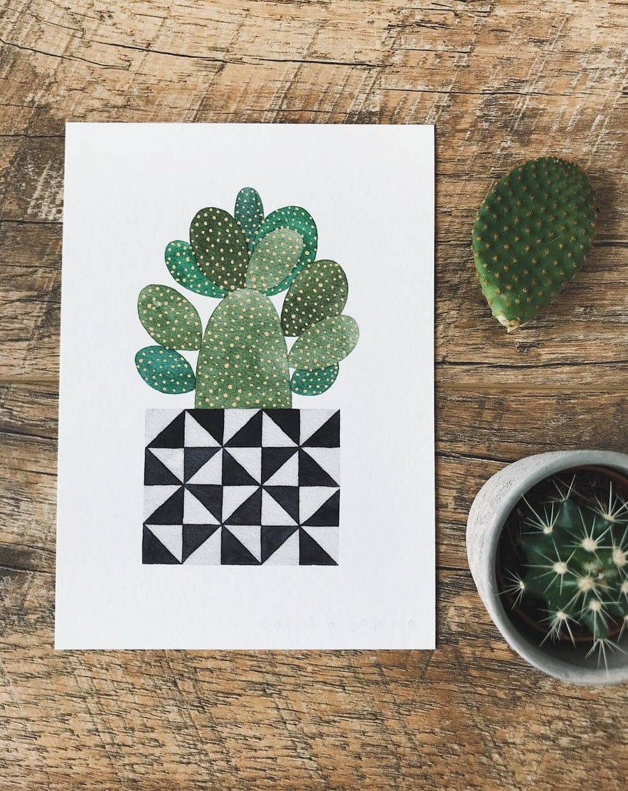 Bunny Ear Cactus A5 Art Print