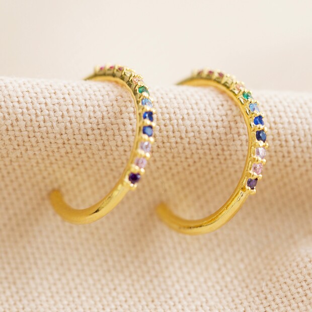 Lisa Angel Gold Rainbow Crystal Hoop Earrings