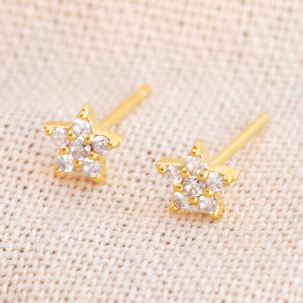 Gold Crystal Star Stud Earrings