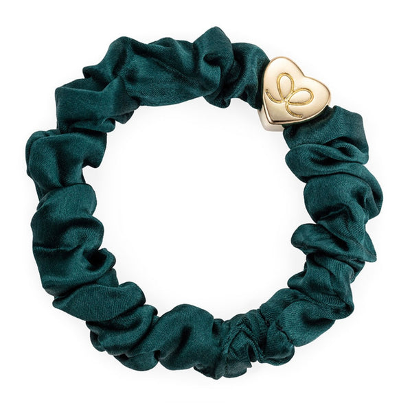 Gold Heart Silk Scrunchie Chive Green