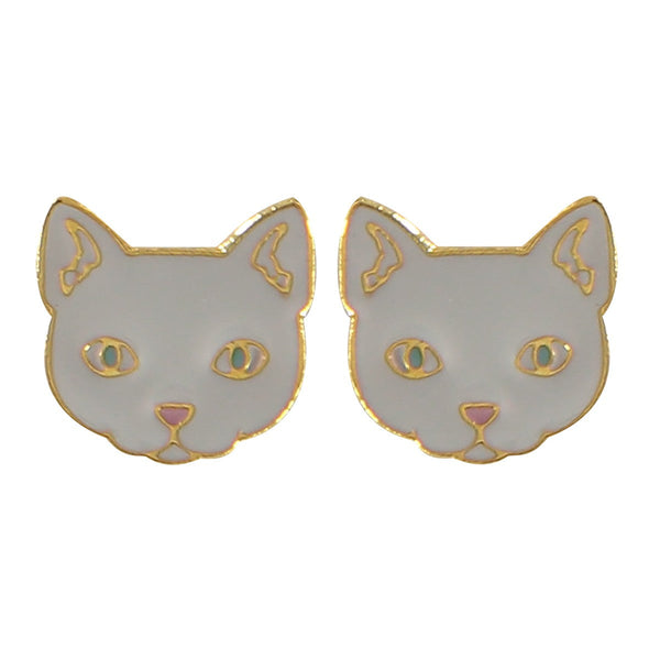 Acorn & Will Pepper Cat Enamel Earrings In White