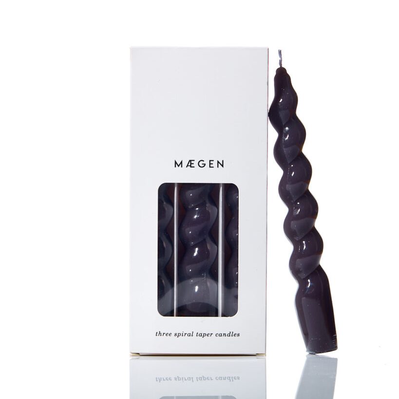 Maegen 18cm Dark Grey Box of 3 Spiral Taper Candles