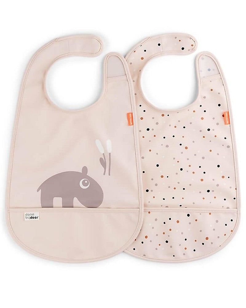 Set of 2 waterproof bibs with pocket - powder