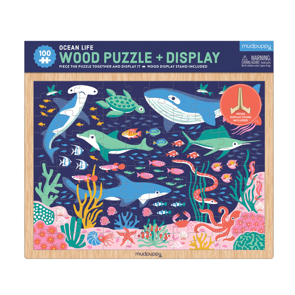 Ocean Life 100 Piece Wood Puzzle & Display - Galison Mudpuppy