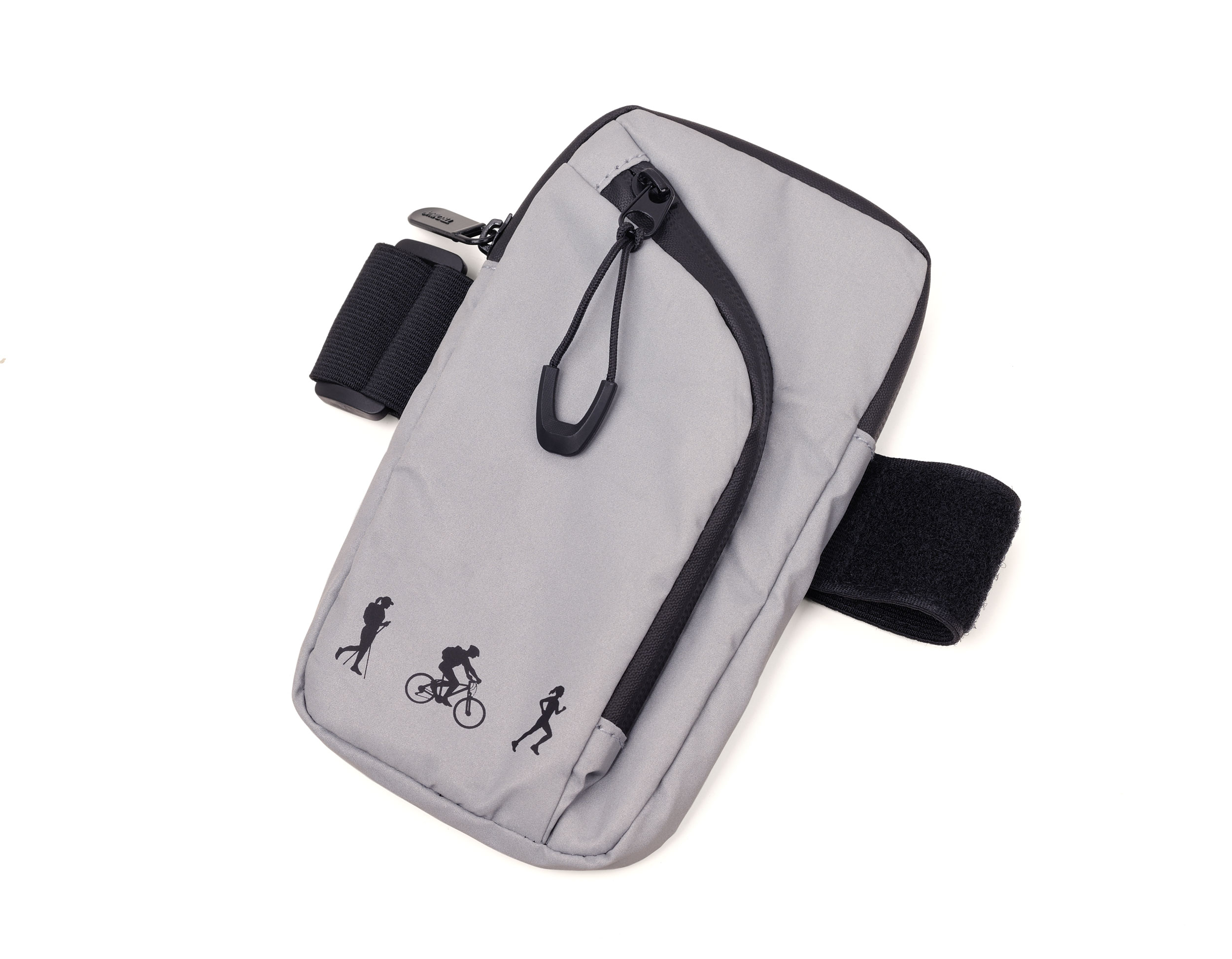 Arm bag with 2 zipped compartments reflective for sport and leisure.