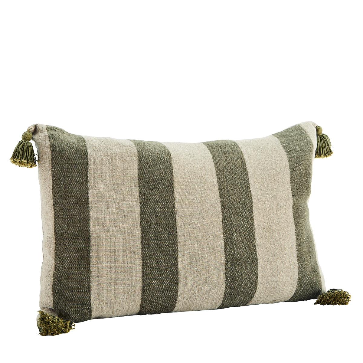 Madam Stoltz Natural and Olive Linen Striped Cushion Cover