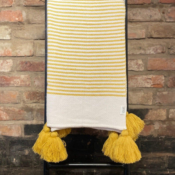 Yellow Stripe Tassel Throw