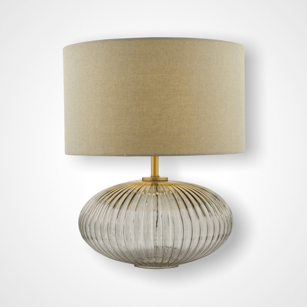 Persora Edmond Table Lamp Smoked Glass Antique Brass Detail With Shade