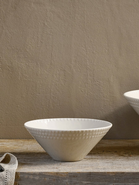Nkuku Ela Cream Ceramic Embossed Serving Bowl - Small