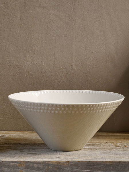 Ela Cream Ceramic Embossed Serving Bowl - Large