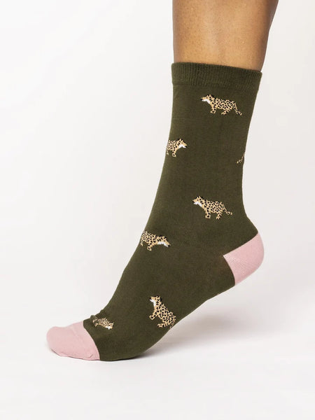 Wild Animal Socks - Olive Green