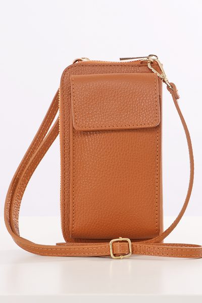 Tan Italian Mobile Phone Wallet Combo Bag.