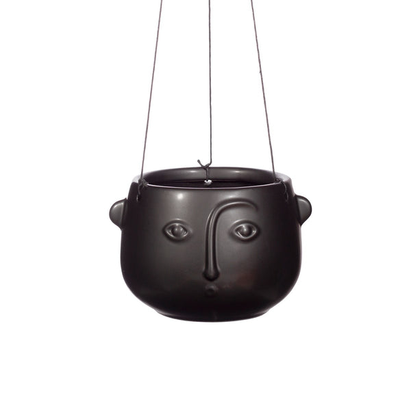 Large Hanging Face Planter Black