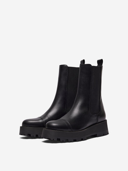 Selected Femme Cora Black Leather Boots