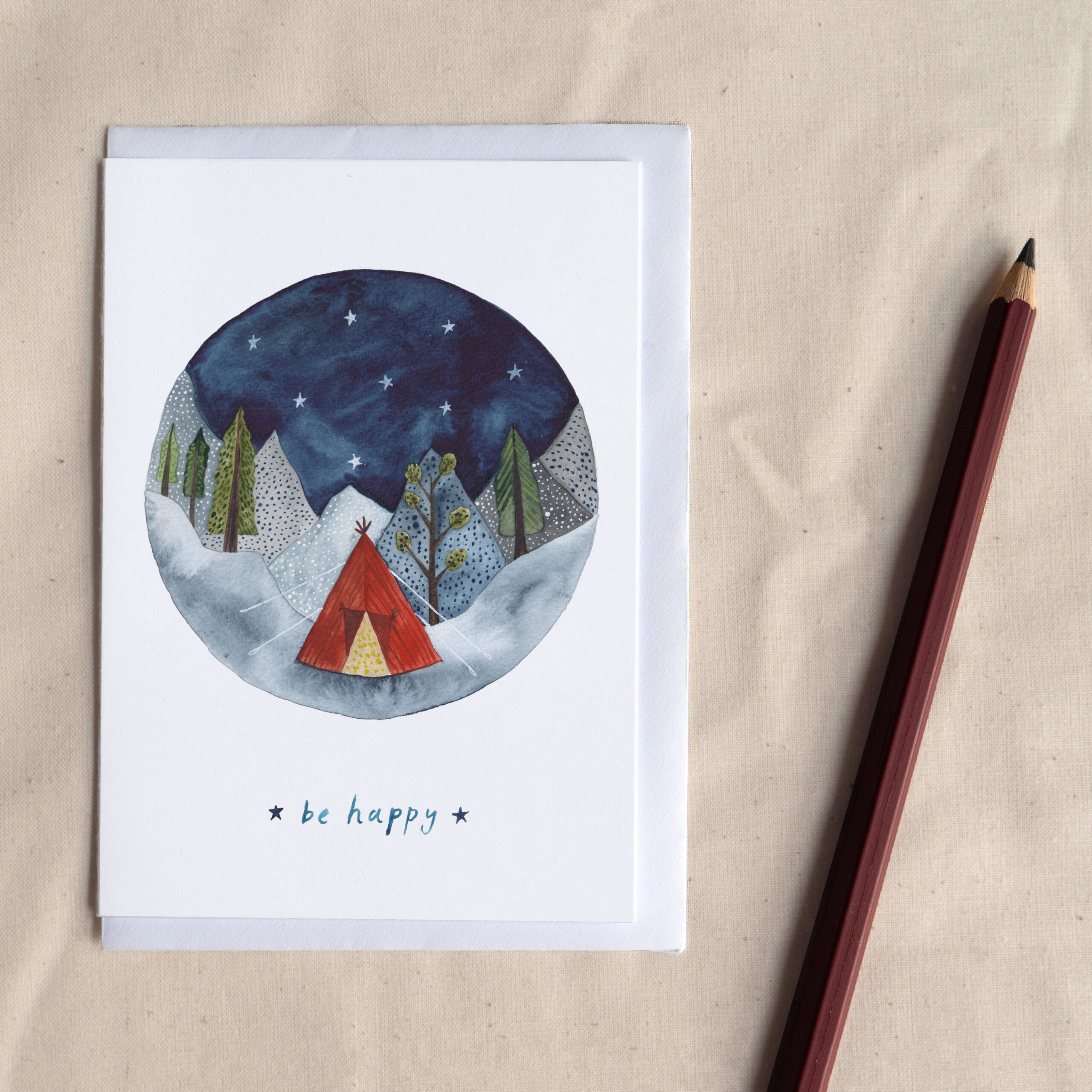 Hattie Buckwell Be Happy – Adventure Camping Greetings Card