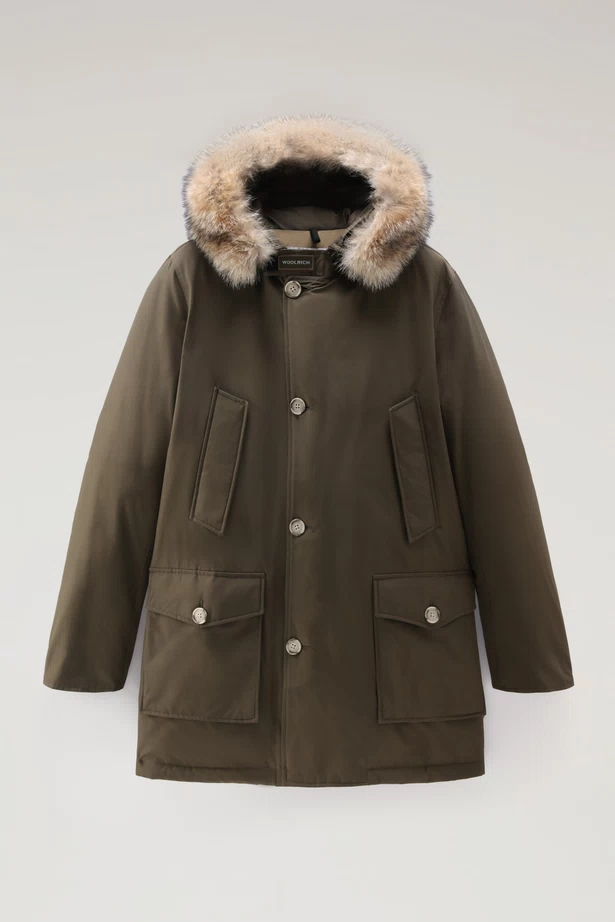 Woolrich Arctic Parka In Ramar With Detachable Fur Trim Dark Green