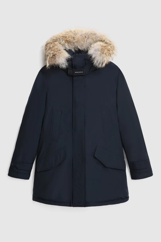 Woolrich Polar Parka In Ramar With High Collar And Fur Trim Melton Blue