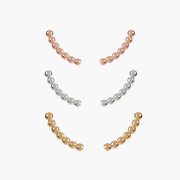 Curved Beaded Studs Silver Gold Or Rose Gold