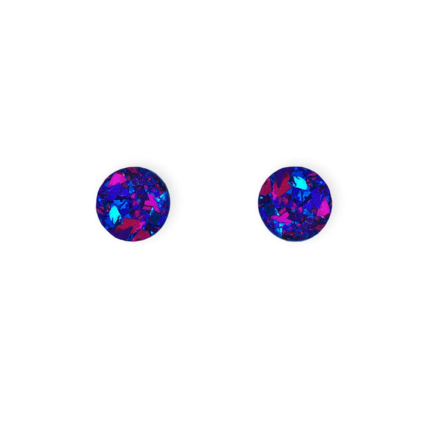 Mini Round Stud Purple Sparkle Earrings