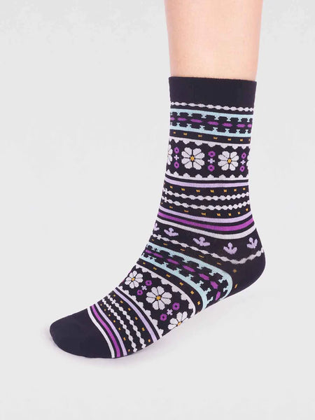 Thought Waverly Gots Organic Cotton Pattern Socks - Black