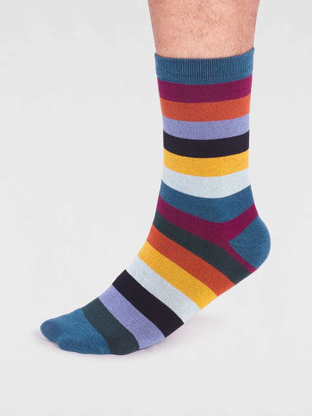 Jase Bamboo Stripe Socks - Teal Blue