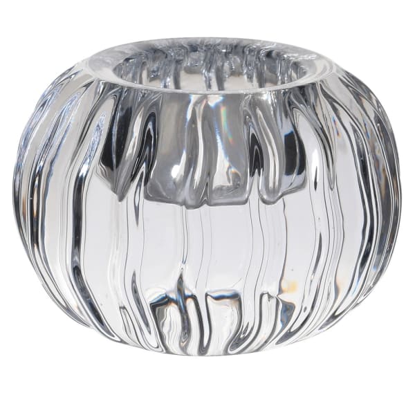 THE BROWNHOUSE INTERIORS Round Ribbed Clear Glass Candle Holder