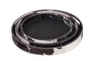 Medium Round Tray In Black Cow Hide