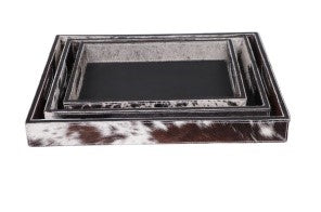 Medium Rectangle Tray In Black Cow Hide