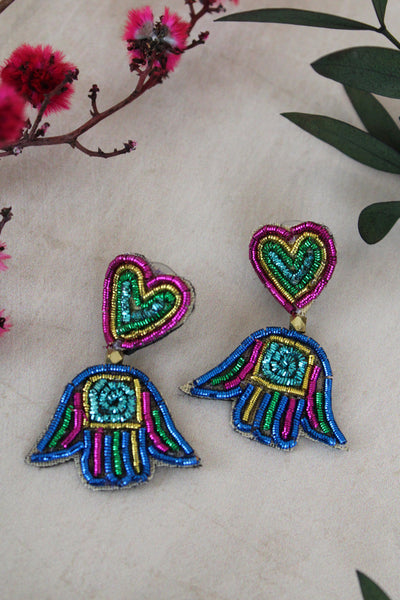 Rainbow Hamsa Hand Beaded Earrings