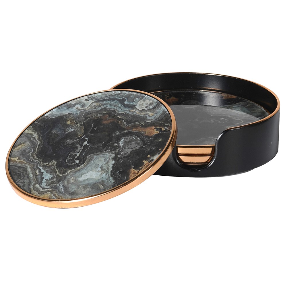 THE BROWNHOUSE INTERIORS Black marble effect coasters