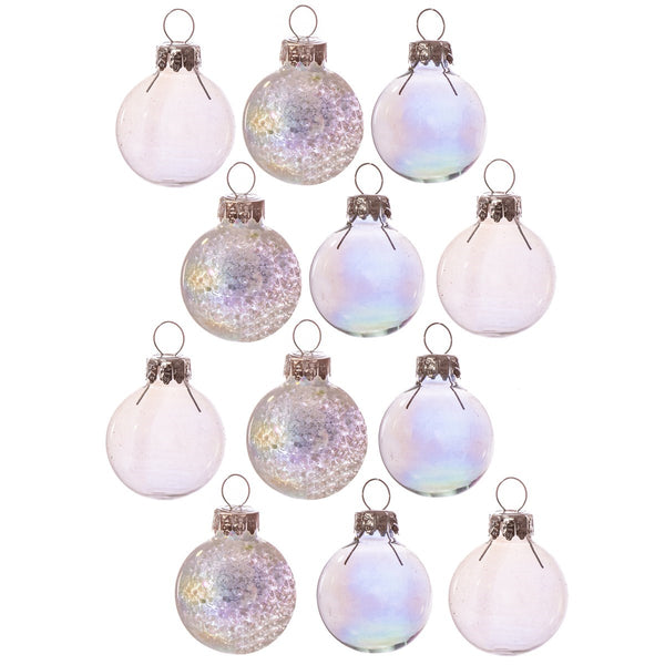 Sass & Belle  Mini White Irridescent Baubles - Set Of 12
