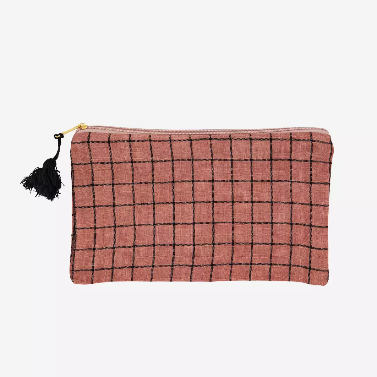 Terracotta Checkered Linen Purse