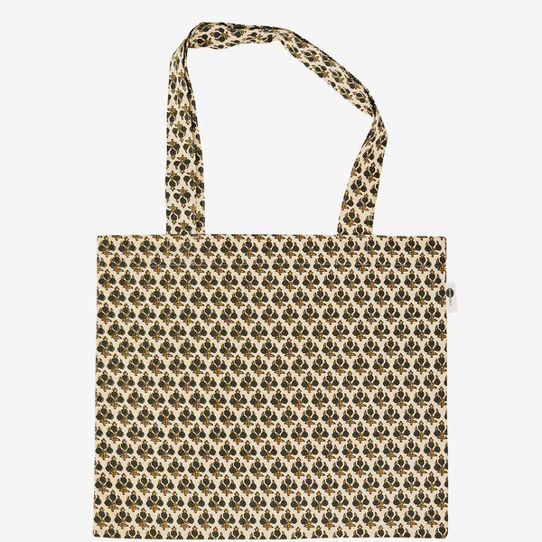 Madam Stoltz Beige, Olive and Mustard Printed Tote Bag