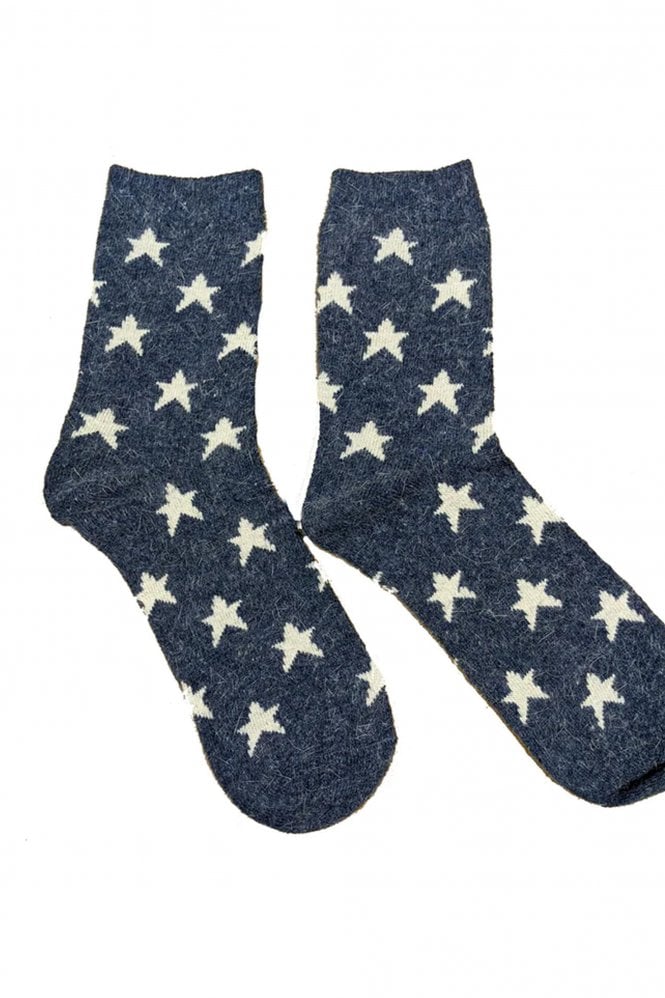 Joya Blue With Cream Stars Wool Blend Socks