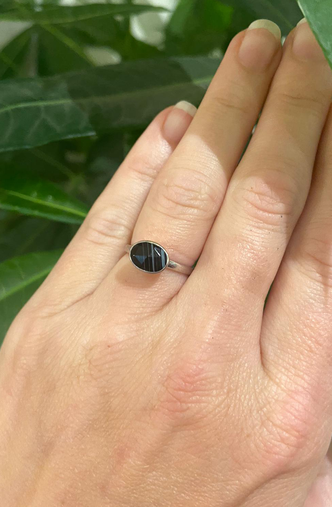 Atomic Micro Black Quartz Ring - Silver