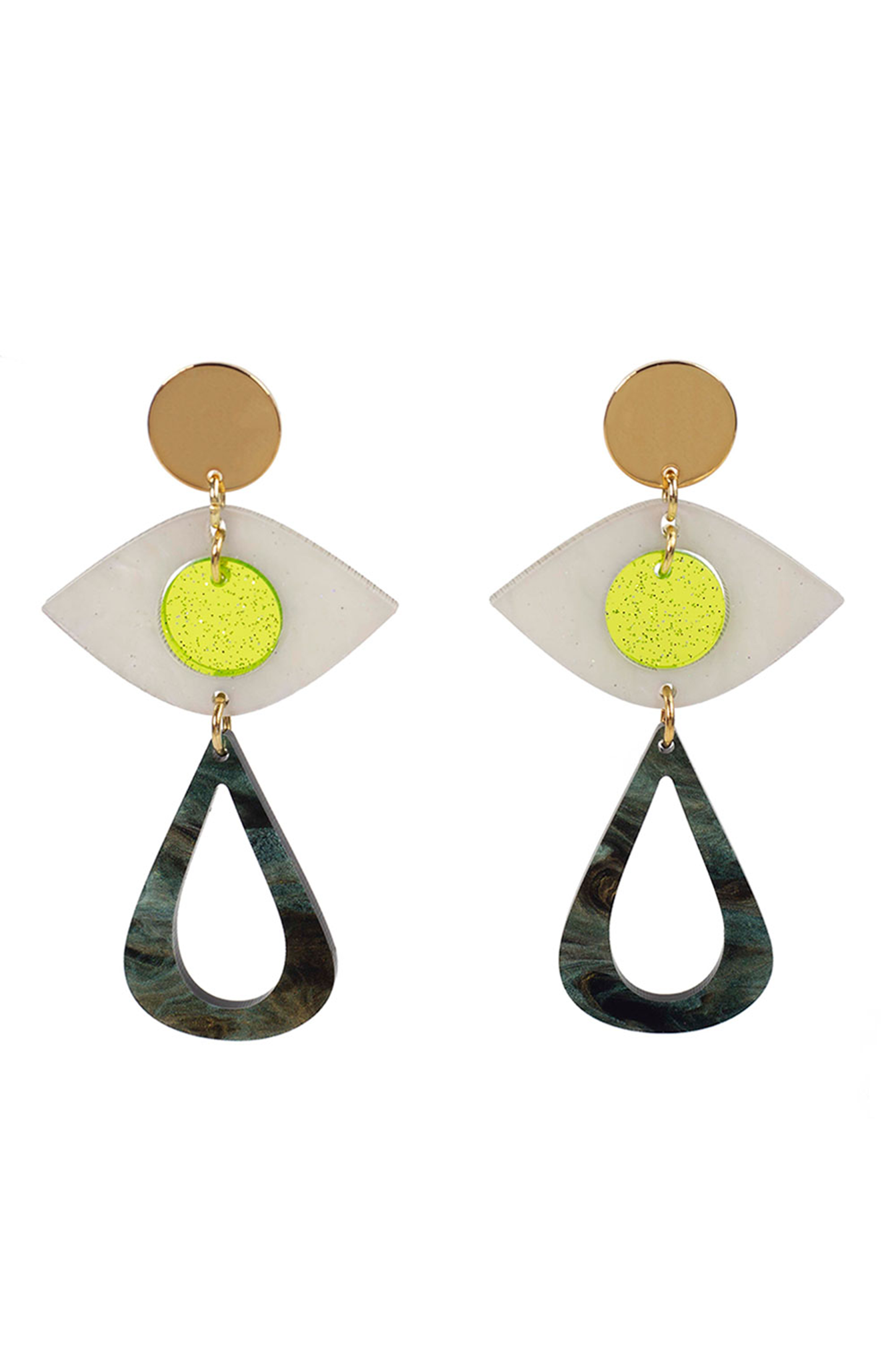 Yellow Eye Motif Drops Earrings