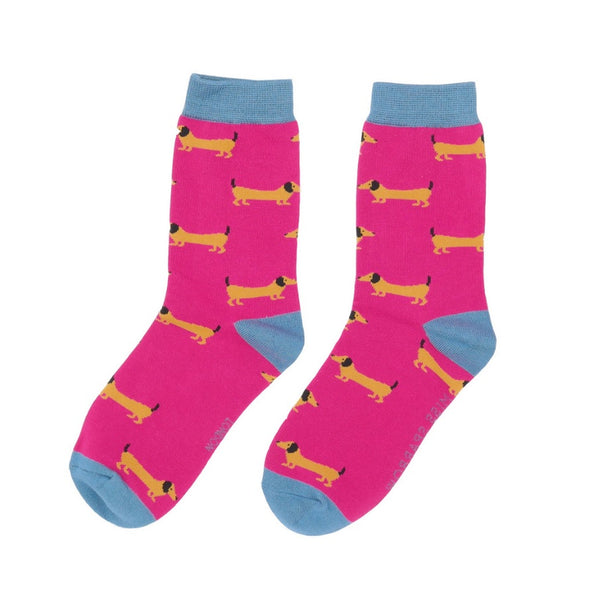 Hot Pink Sausage Dog Bamboo Socks