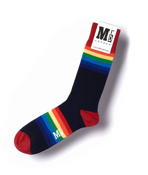 Mr D Rainbow Navy Fine London Socks