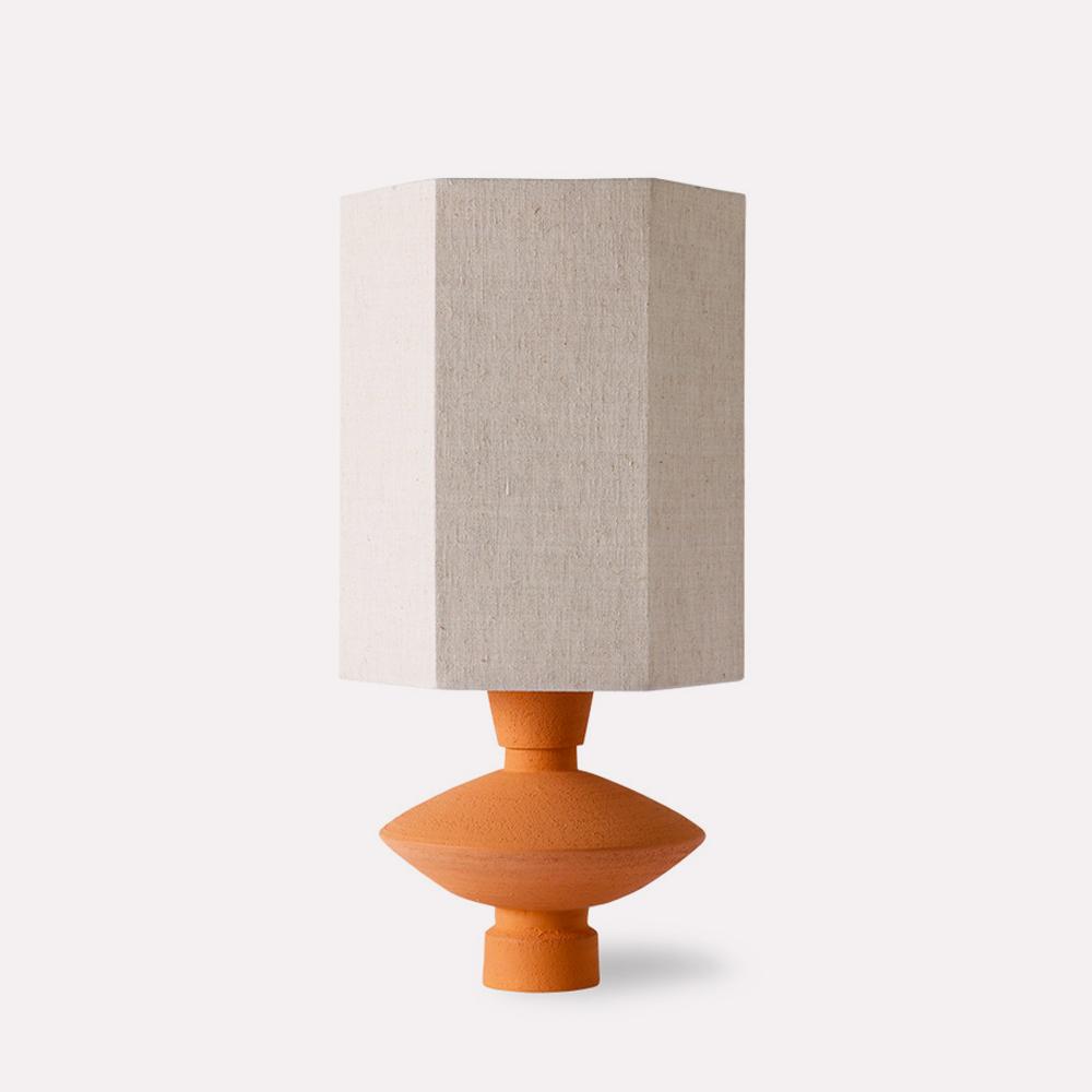 Stoneware Lamp Base Terra with Hexagonal Natural Linen Shade D27