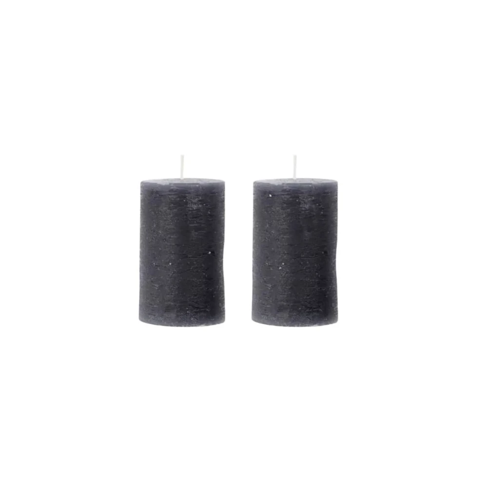 House Doctor Set of 2 Small Rustic Wax Pillar candles in Dark Grey