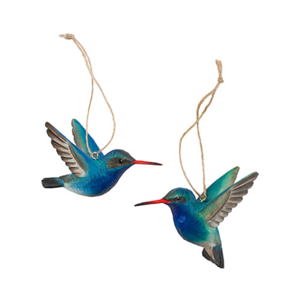 Wildlife Garden Set of 2 Wood Handcarved Broad-billed Hummingbirds